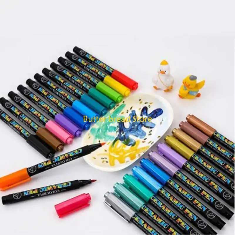مجموعة أقلام طلاء الأكريليك W89C مكونة من 24 أو 12 لونًا قلم تحديد للرسم على زجاج السيراميك #4