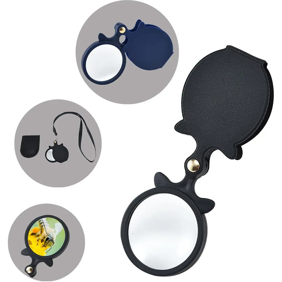 10x Leather Magnifying Glass 64mm Pocket Magnifier Folding Handheld With Rotating Protective Holster For Kid Seniors Observation