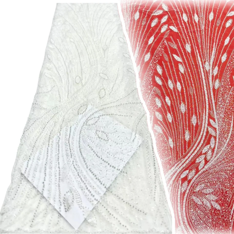 

Африканский нигерийский тюль, кружевная ткань, высокое качество, вышивка блестками, бисер, французский гипюр, свадебное платье, 5 ярдов, 2025 CC1685