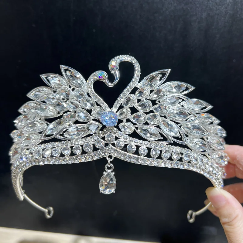 New Luxury Wedding Hair Tiara Crystal Bridal Swan Crown Silver Color Diadem Women Hair Accessories Headpieces Jewelry Headwear