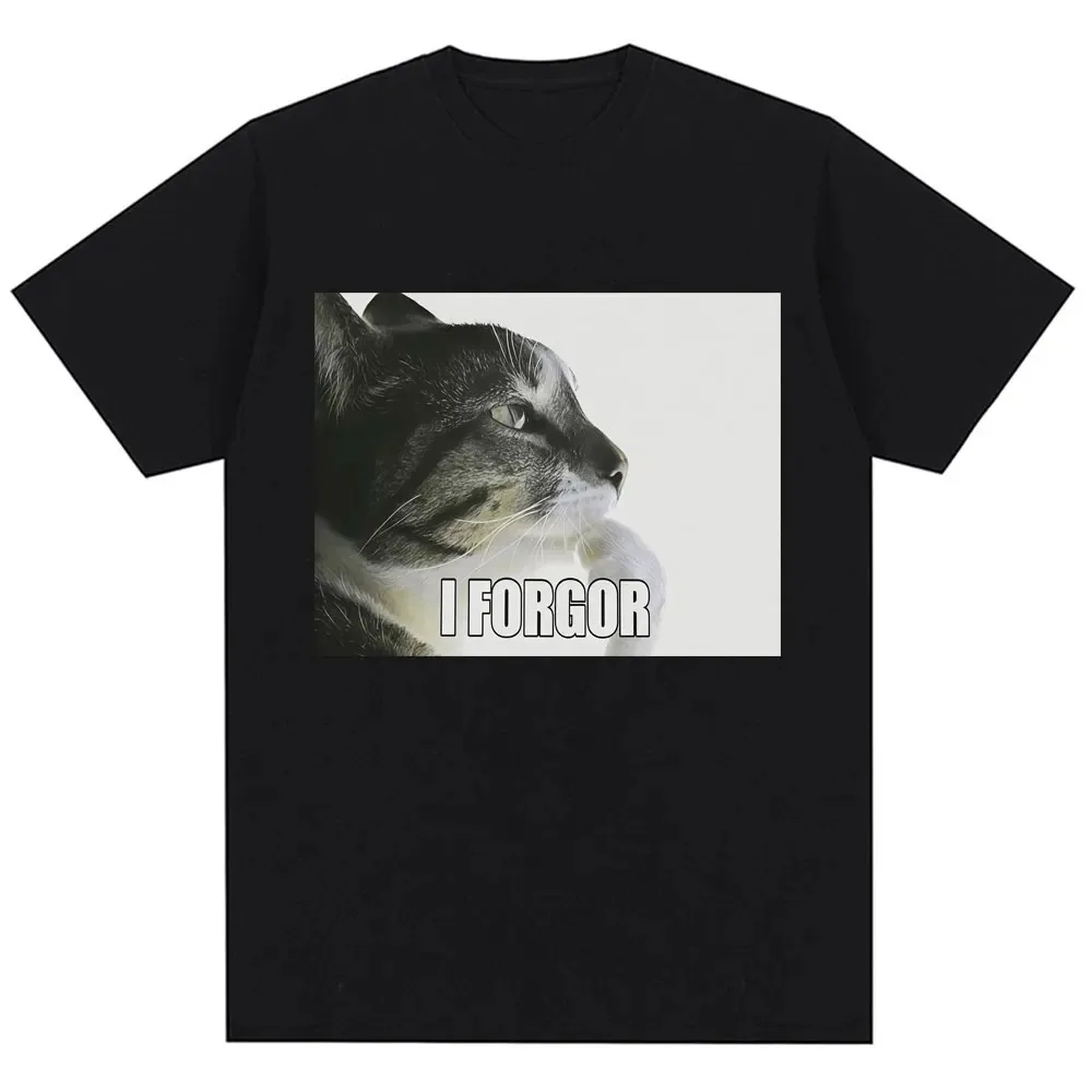 I Forgor Funny Cat Meme Graphic T-shirt Women Trendy Humor Vintage T Shirts Casual T Shirt Streetwear Gifts Shirts for Women