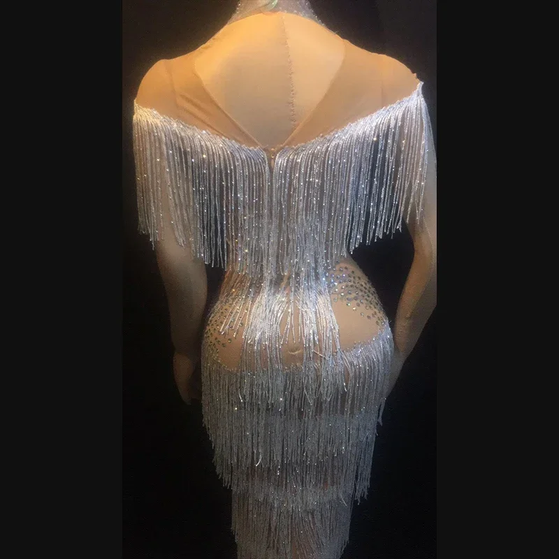 Strass borla vestidos longos perspectiva vestido mulher cantor bar festa de aniversário celebrar trajes drag queen