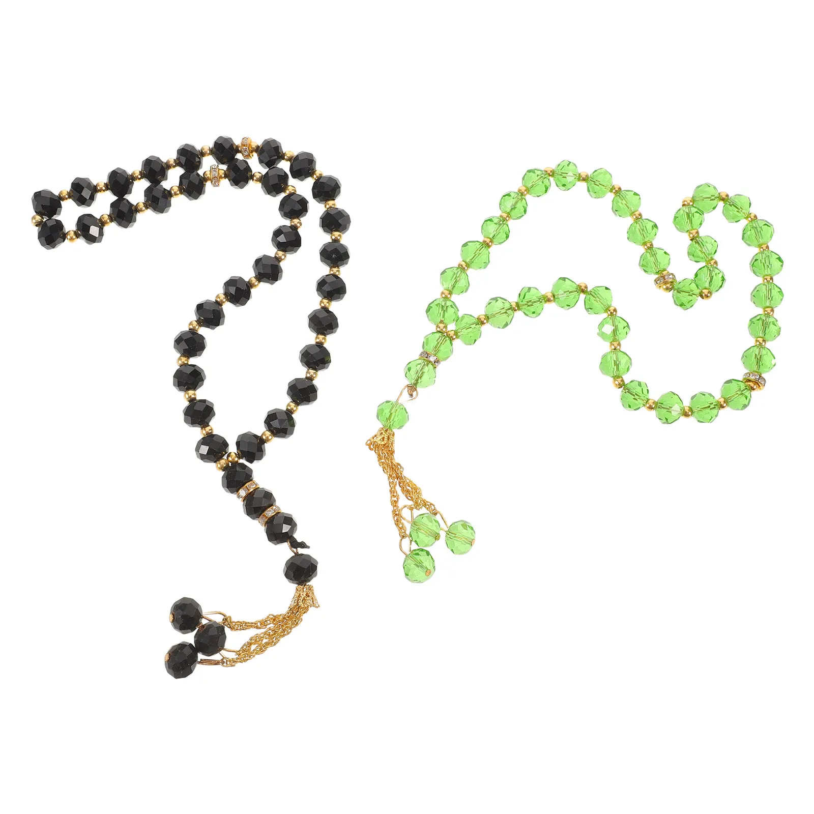2Pcs Islamic Tasbih Prayer Beads Crystal Glass 33 Beads Black Green Stylish Muslim Worship Rosary for Meditation Mosque