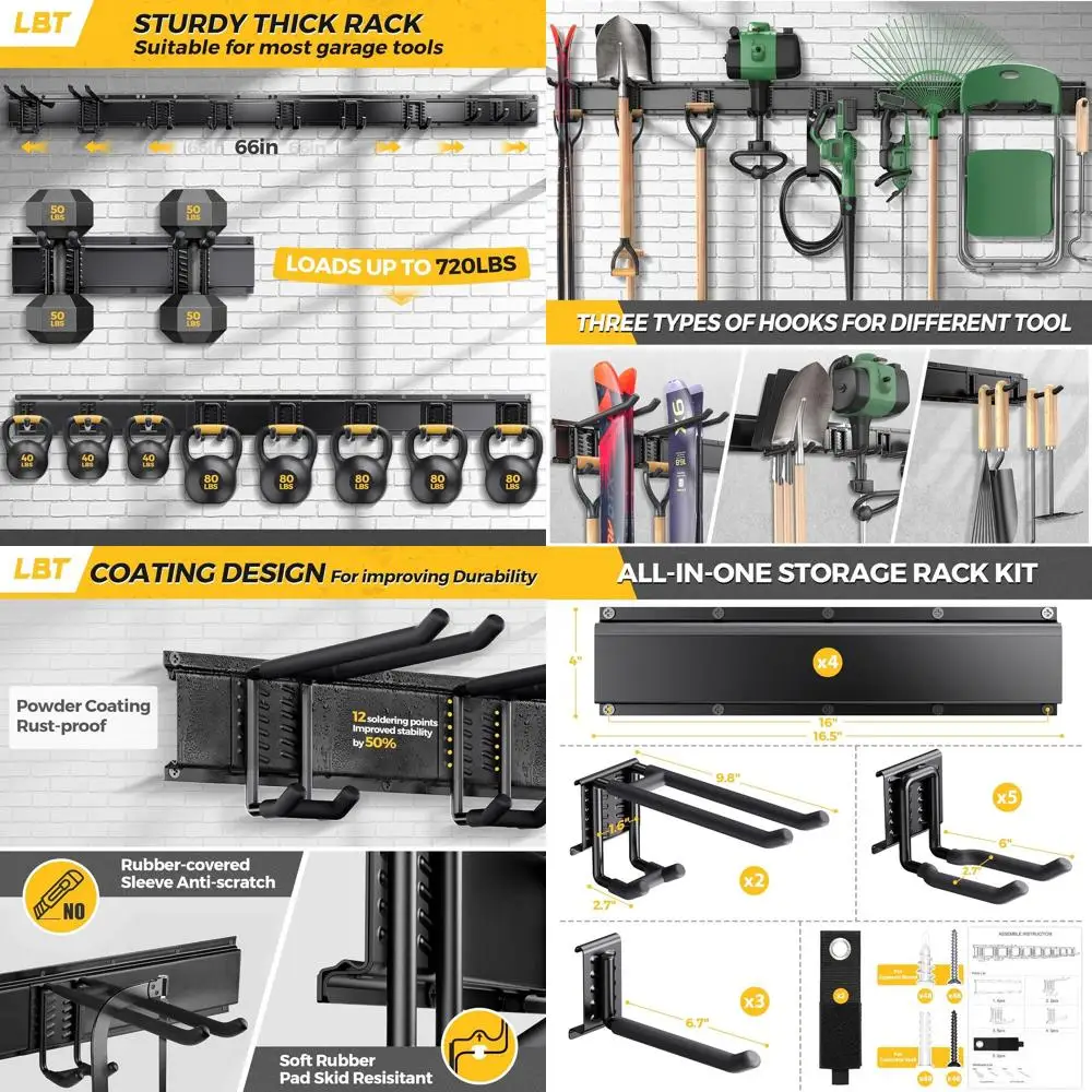 

LBT 66" Garage Tool Organizer Wall Mount - 720lbs Garden Tool Organizer with Adjustable Hooks, Heavy Duty Metal Garage Storage R