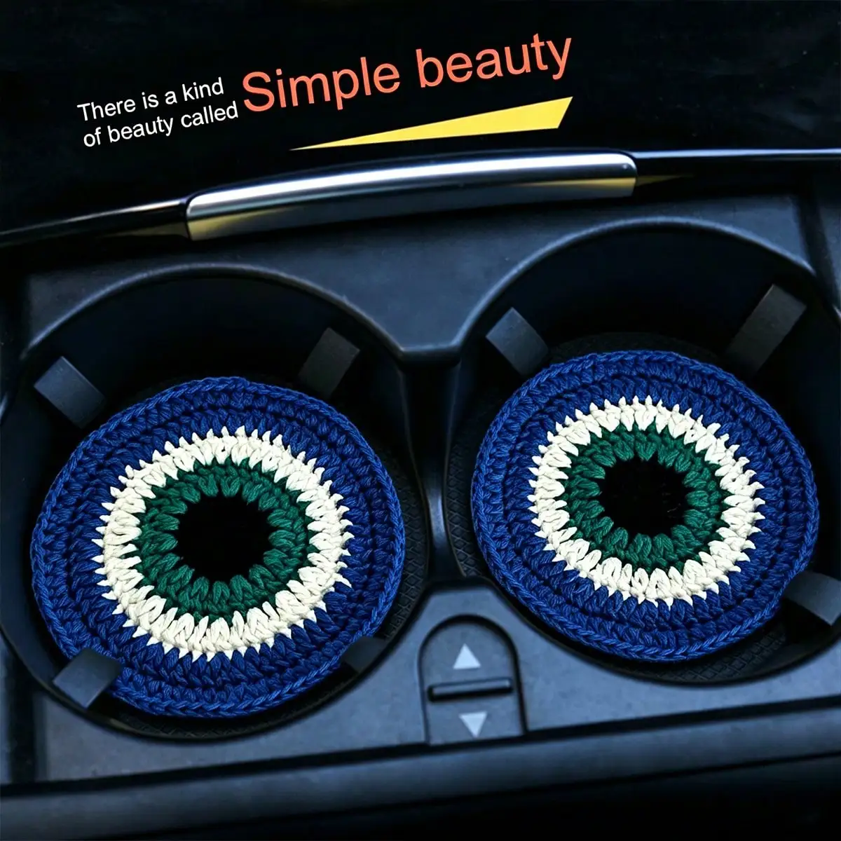 2Pc Car Supplies Blue Blue Eyes Car Vehicle Cup Mat Cute Hand‑Woven Round Cup Mat Car Interior Cup Mat Living Room Bedroom Table