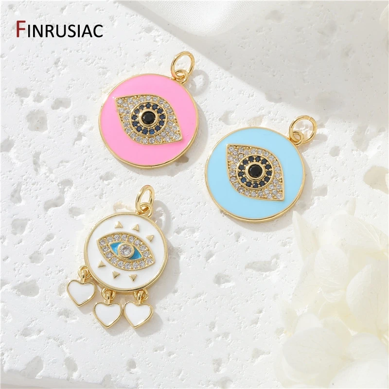 14K Gold Plated Brass Zircon Evil Eyes Charms For Enamel Coin Pendant Jewelry Making DIY Necklace Bracelet Accessories