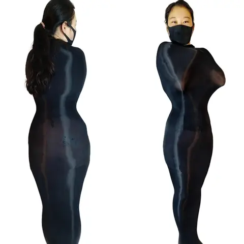 Plus Size Shiny Seamless Sheer Bodysuit Full Body Transparent Stretch Zentai Suit Elastic Skin Fit Hosiery for Men Women