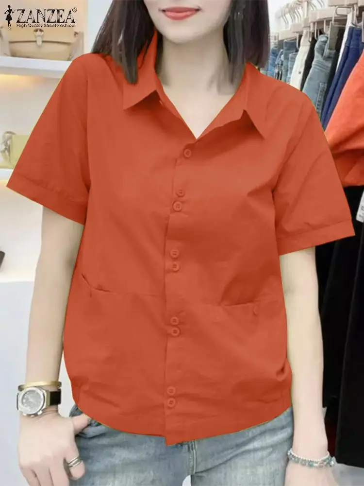 Fashion Summer Lapel Neck Short Sleeve Shirt Women Elegant Work Blouse 2024 ZANZEA Casual Buttons Down Blusas Female Tunic Tops