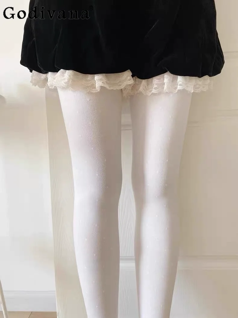 2025年-日本製-春秋新作-黒水玉模様-可愛い女の子用-ベースパンスト-着痩せタイツ