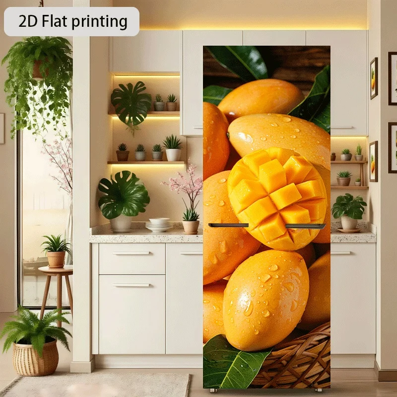 of Refrigerator Sticker,, Featuring a Tempting Golden Mango Theme Design, Self-Adhesive Wall Decoration Suitable for Cabinets
