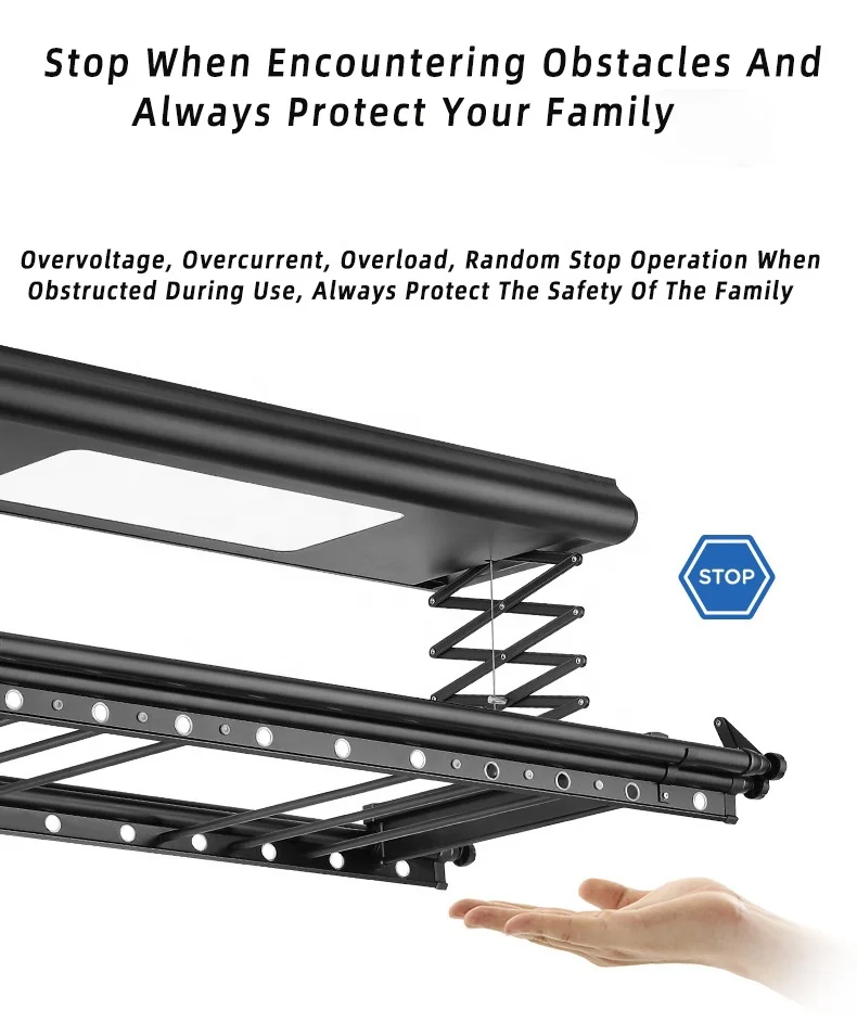 Rack de secagem elétrico com secador de roupas automático retrátil inteligente e linha de roupas