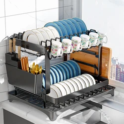 Double-layer Kitchen Dish Bowl Drainer Storage Rack Household Tableware Drain Chopsticks Knife Fork Water Cup Storage Holder