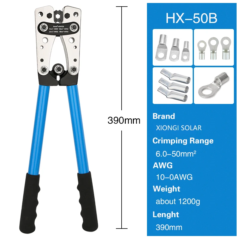 Imagem -06 - Crimping Alicates Hex Crimp Tool Terminal Crimper Bateria Multitool Lug Cabo Ferramentas Manuais Hx50b 6-50 mm ² Awg 100 Novo