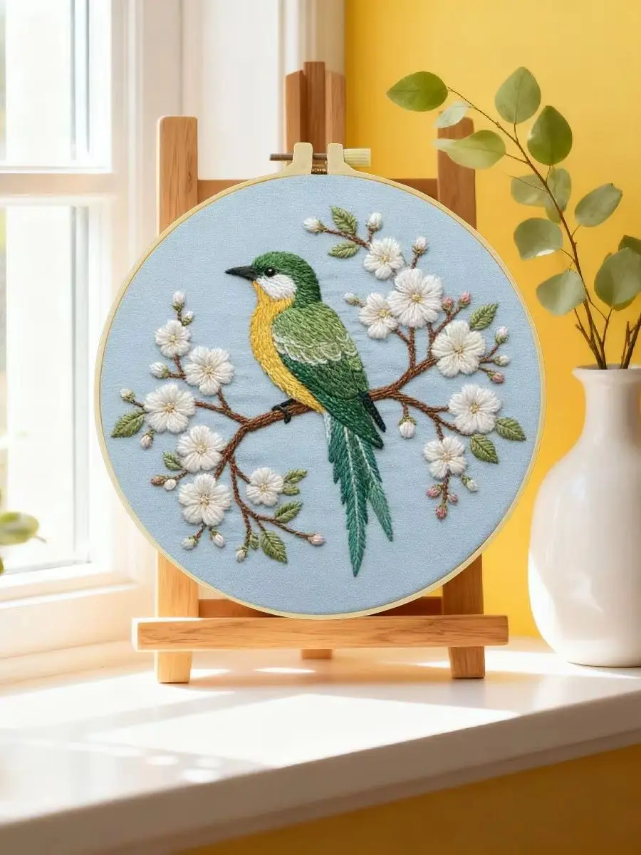 1 Stück 20X20CM/15X15CM 7,87/6,3 Zoll Vogel-Stickerei-Starter-Kit DIY-Kit DIY-Stickerei-Set Handarbeiten Heimdekoration Nadelkunst – Detail 6