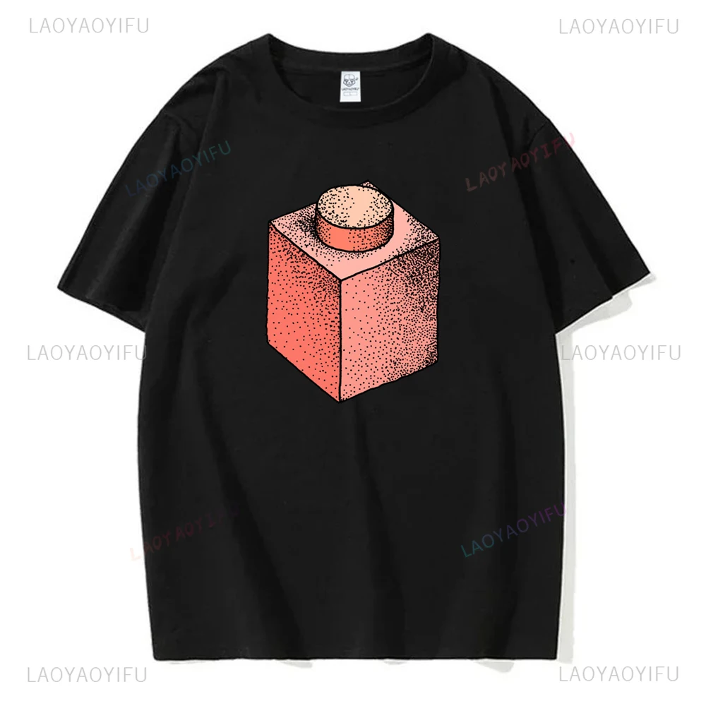 Vintage Cartoon Graphic Printed Master Builder Blocks Brick T-shirt Fashion Streetwear Hip Hop Casual Loose Man Hipster Tees