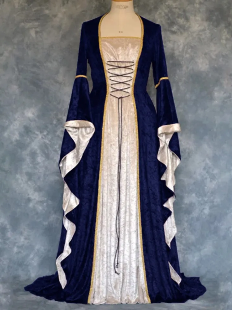 

Halloween Women Medieval Retro Court Princress Costume Long Dress Women Elegant Witch Square Collar Masquerade Dresses Vintage
