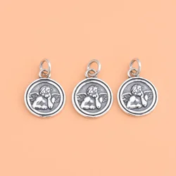 S925 sterling silver vintage Angel Round Pendant Handmade DIY bracelet necklace accessory for women