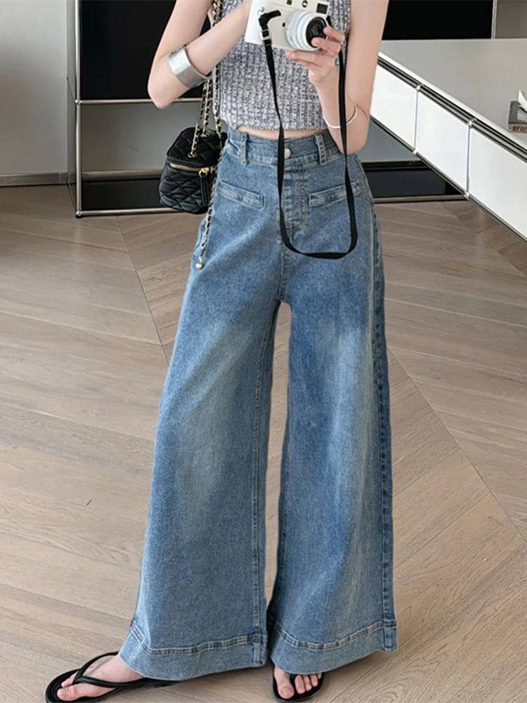 Korea High Waist Baggy Wide Leg Jeans Casual Loose Fashion Cowboy Trousers Vintage Vaqueros Women Streetwear New Denim Pants