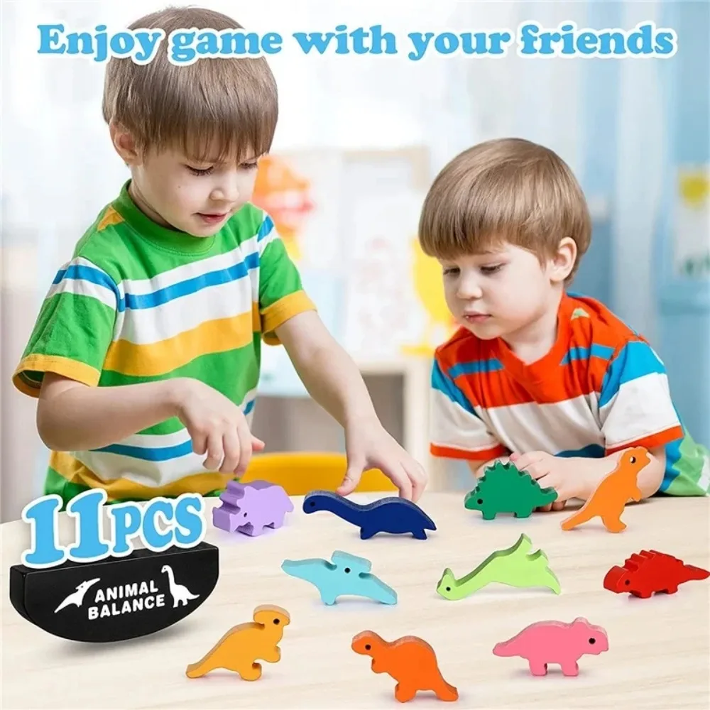 كتل التوازن الخشبية لعب للأطفال الحيوان ديناصور بناء التراص عالية مجلس ألعاب الخشب لعبة مونتيسوري الأولاد أطفال هدية
