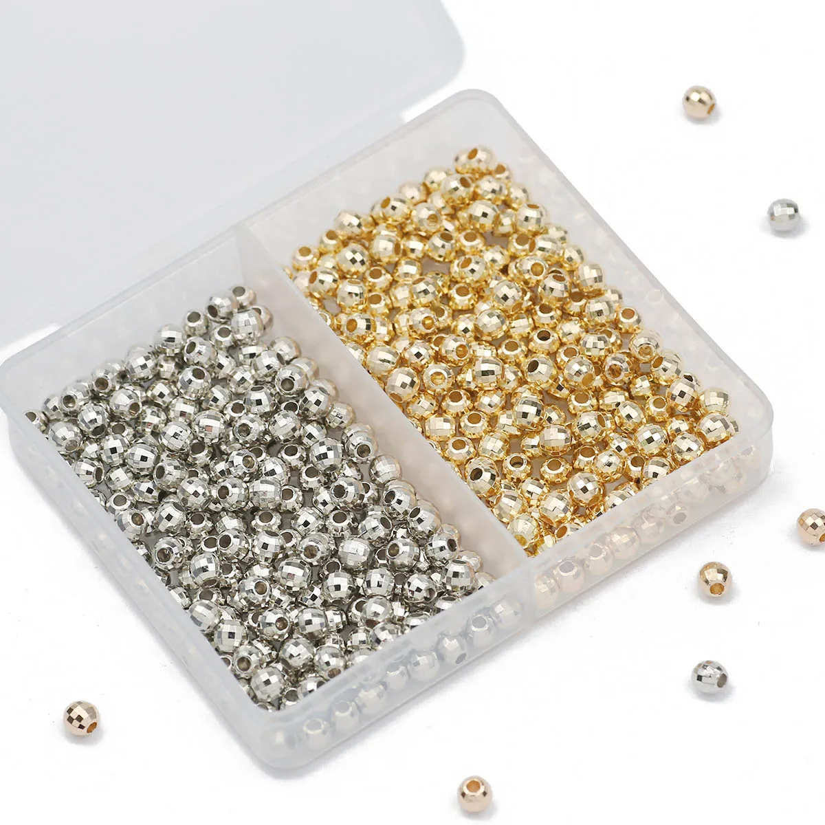 200PCS 4MM Faceted Round Loose Beads Gold Silver Color CCB Spacer DIY Kit Box For Bracelet Necklace Jewelry Making Accessories