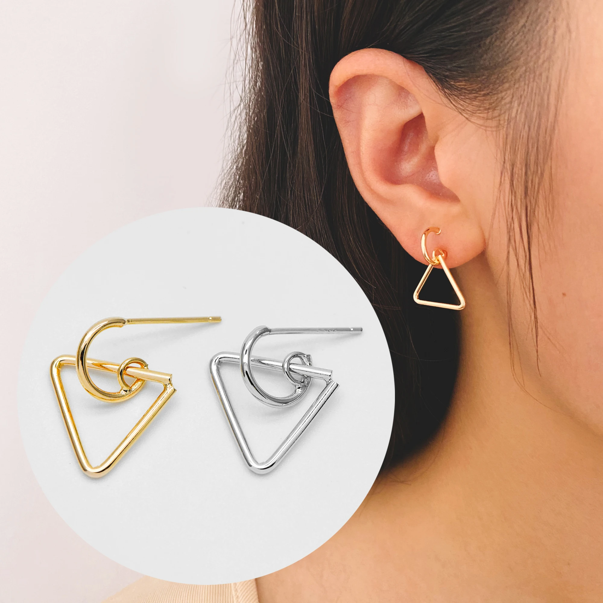 

10pcs Gold/ Silver Triangle Earrings, Gold/ Rhodium Plated on Brass, Geometric Ear Stud Components (GB-531)