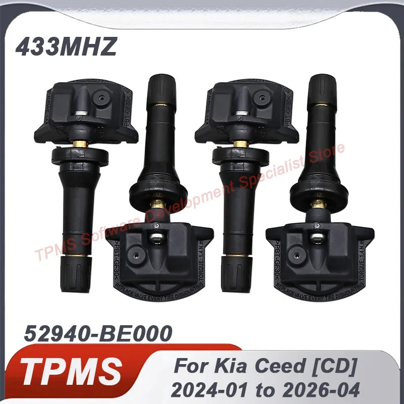 

4PCS 433MHZ 52940-BE000 TPMS Tire Pressure Monitoring Sensor For Kia Ceed [CD] EV5 EV6 Hyundai Kona