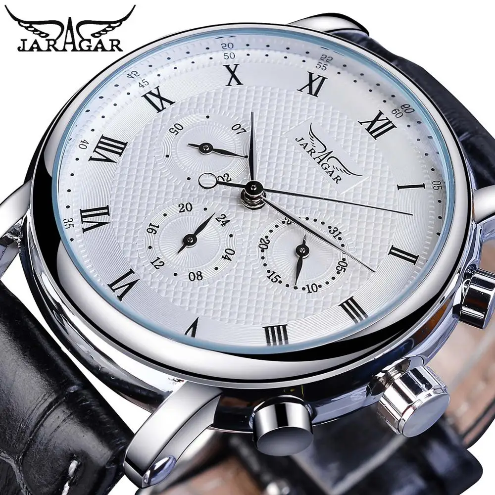 Jaragar Brand White Men Mechanical Watch Minimalism Dial Date Business Sports Male Genuine Leather Wrist Automatic Clock Relogio