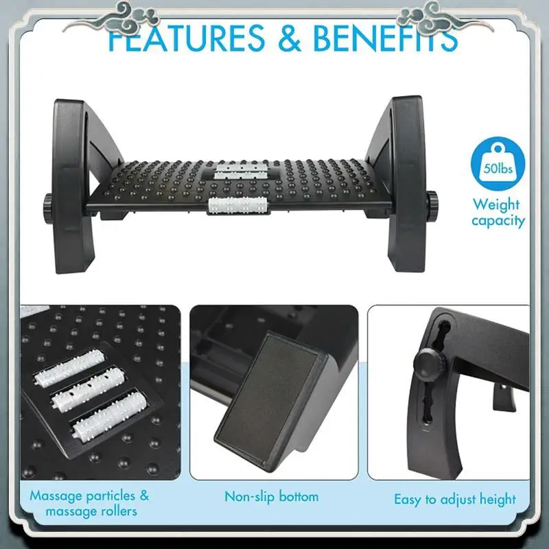 

Durable Under Desk Footstool, Step Stool, Height Adjustable For Home Office Car Footstool