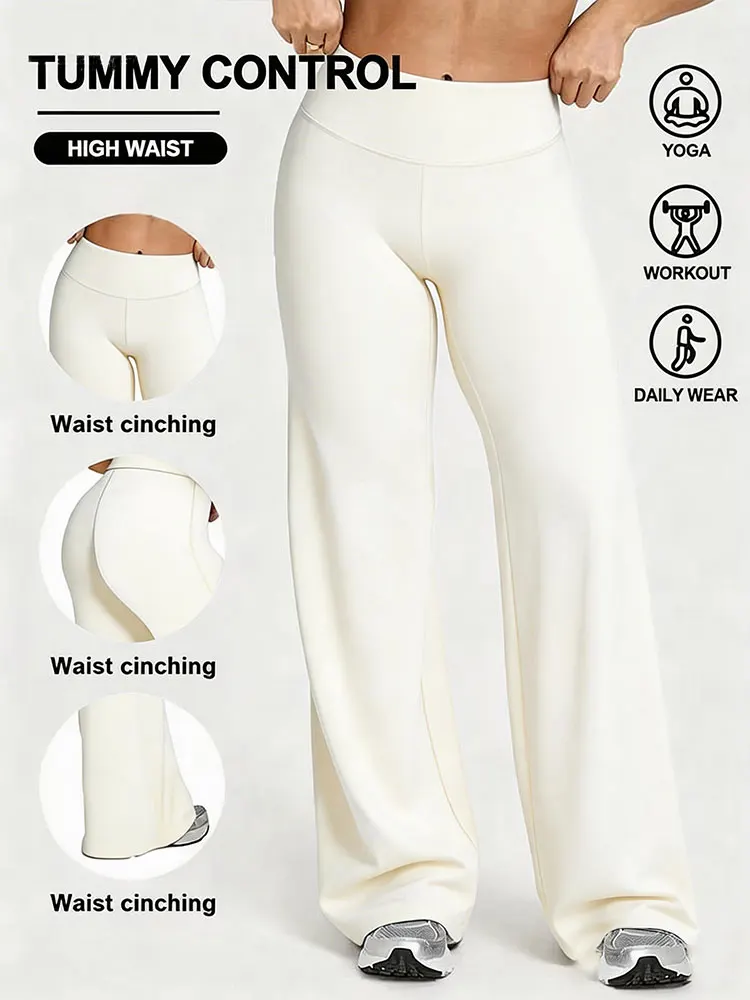 

Solid Color Minimalist Straight Leg Pants High Waisted Wide Yoga Trouser Breathable Loose Casual Sweatpant For Stylish Date Wear
