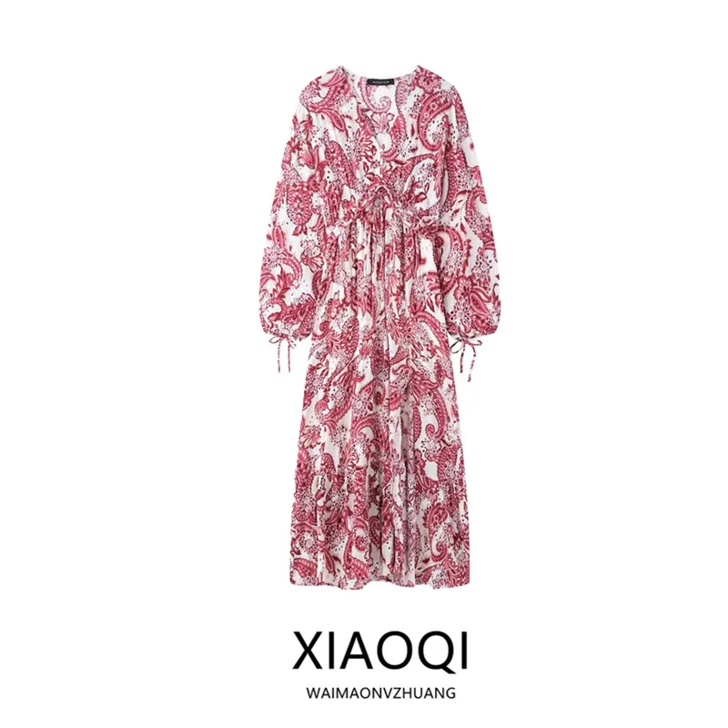 

Spring 2025 New Faion Embroidered Print Midi Dr Women's Clothing Hollow out Design Commute Sle Long Sve Other Material