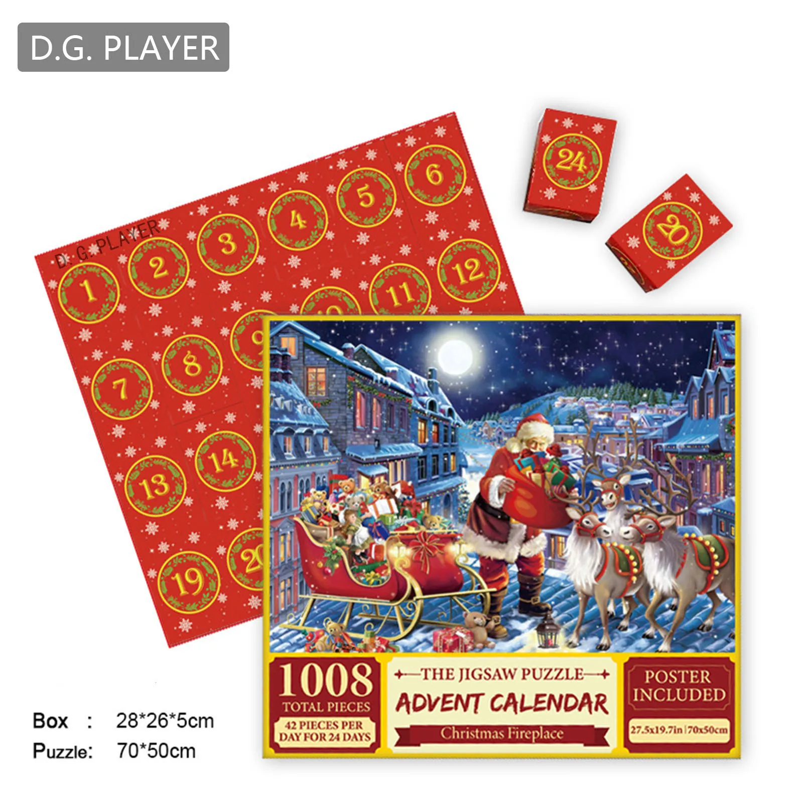 D.G. PLAYER 1008 Pcs Christmas Jigsaw Advent Calendar Christmas Jigsaw Puzzles Countdown Calendar Christmas Themed Party Favors