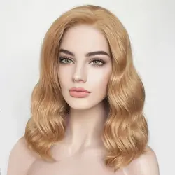 Deep Body Wave Butterscotch Blonde Short Bob Black Women Synthetic Hair Wigs with Baby Hair Glueless 180density Daily Wear Wigs