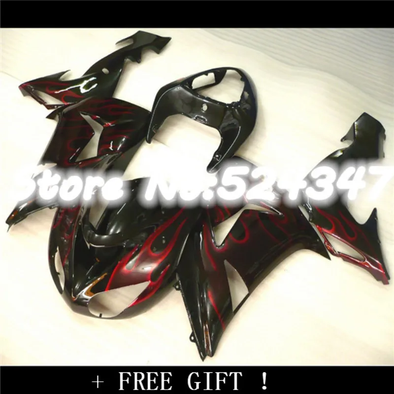 Red flame black Fairings FOR KAWASAKI NINJA ZX10R 06-07 ZX 10R 06 07 2006 2007 ZX-10R 10 R 2006 2007 fairing kits