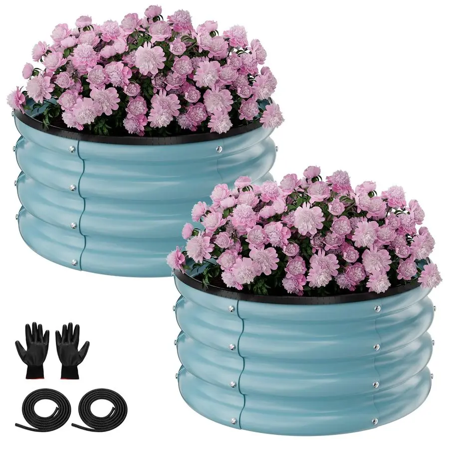 

Набор оцинкованных приподнятых грядок, 2 шт., 2 x 2 x 1 фут, бирюзово-синие оцинкованные садовые ящики, для выращивания овощей на открытом воздухе