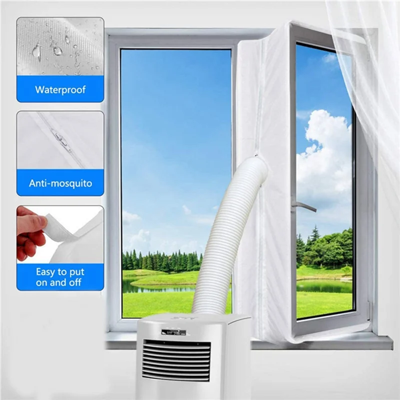 HOT-Window Seal For Portable Air Conditioner 400Cm Flexible Cloth Sealing Panel With Zipper And Quick Adhesive Easy To Install