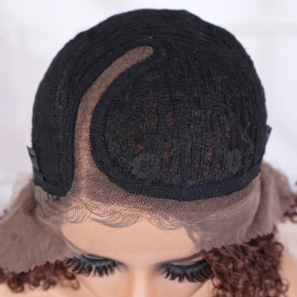 Lekker التخليص قصيرة عابث قطع غريب مجعد بوب C جزء الدانتيل الجبهة 100% خصلات الشعر المستعار الإنسان للنساء غلويليس شعر ريمي البرازيلي