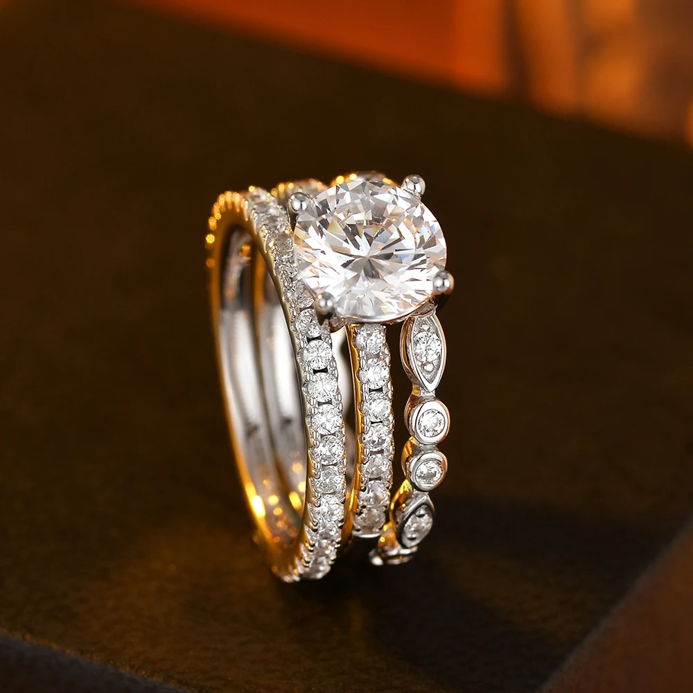 

Женское обручальное кольцо из трех частей из стерлингового серебра 925 пробы с камнями циркония 5А для повседневного ношения и подарка на День святого Валентина с коробкой