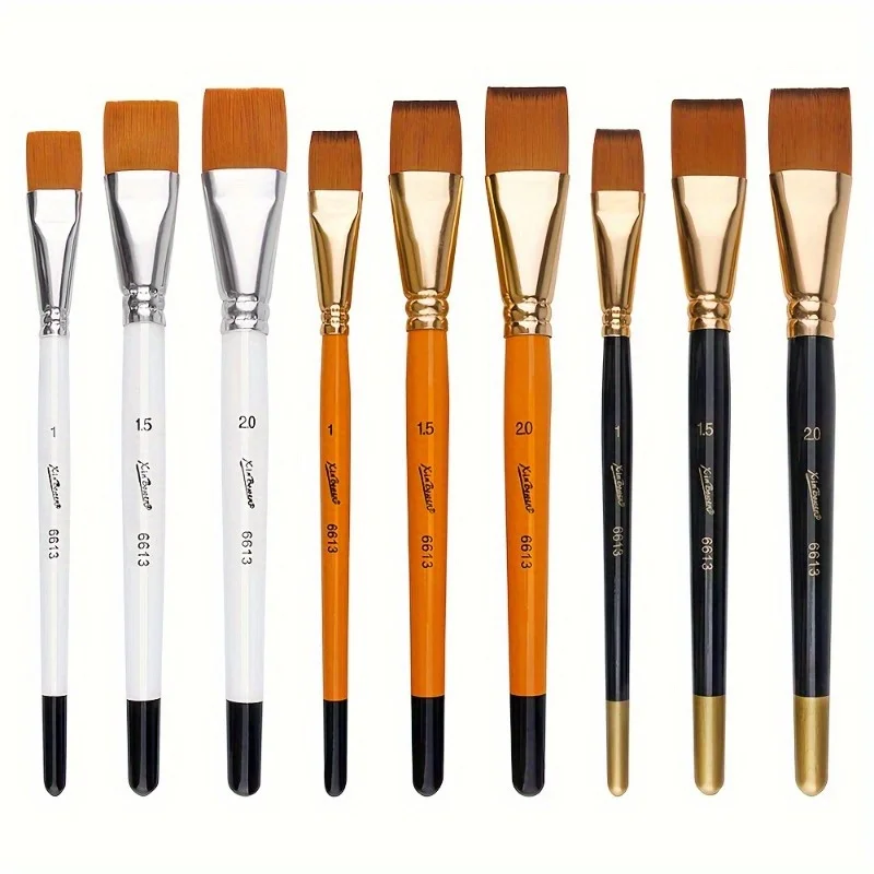 3pcs Watercolor Acrylic Flat Brushes Professional Flat Acrylic Paint Brushes, Multifunctional Paint Brush Set for Watercolour