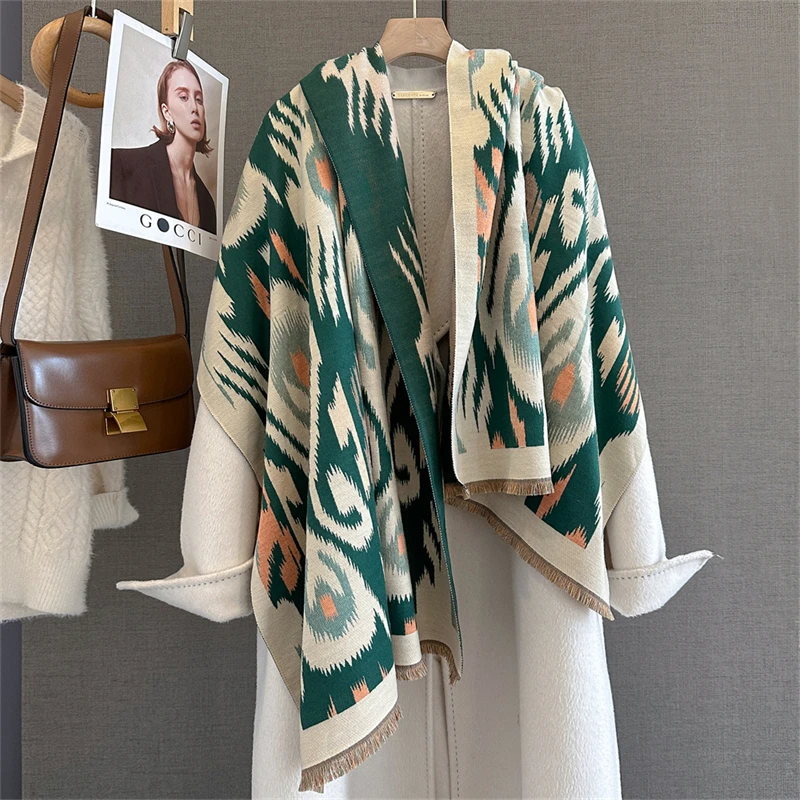 2025 Marca Cálido Poncho de Cachemira Chal Bufanda Estampado de Lujo Pashmina Gruesa Manta de Invierno Envolturas Bufanda Casual Hijab Estolas Echarpe