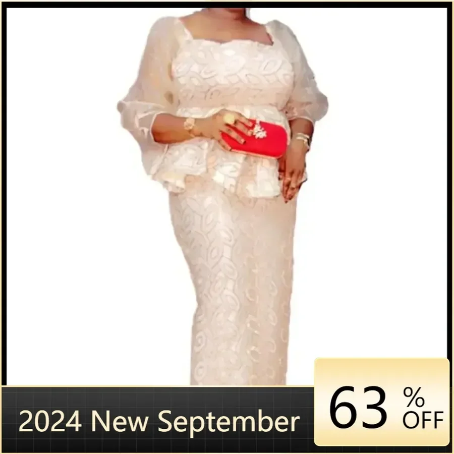 

Customized African Clothes for Women 2 Piece Sets Bodycon Lace Elegant Wedding Party Gowns Ankara African Top Long Skirts Matchi