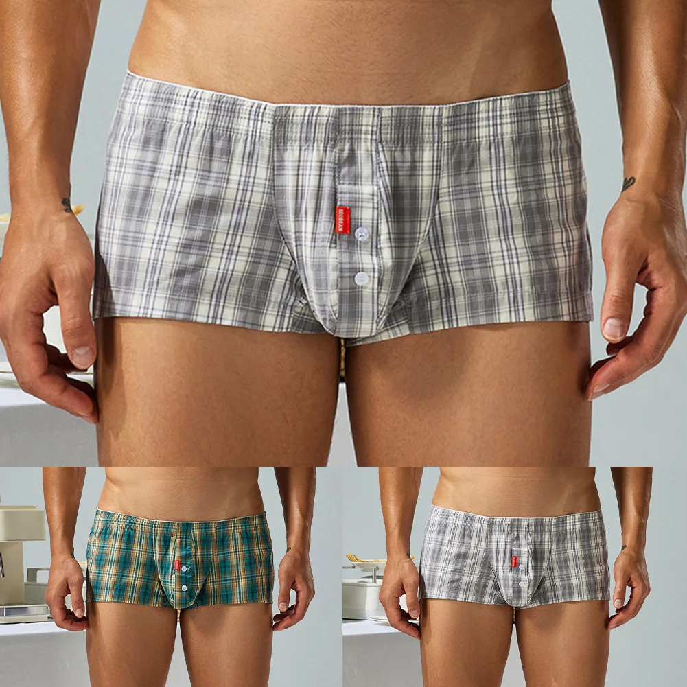 

Men's Plaid Cotton Boxer Shorts Casual Home Underwear with U Pouch Design Comfortable Sleepwear Trunks for Everyday Use