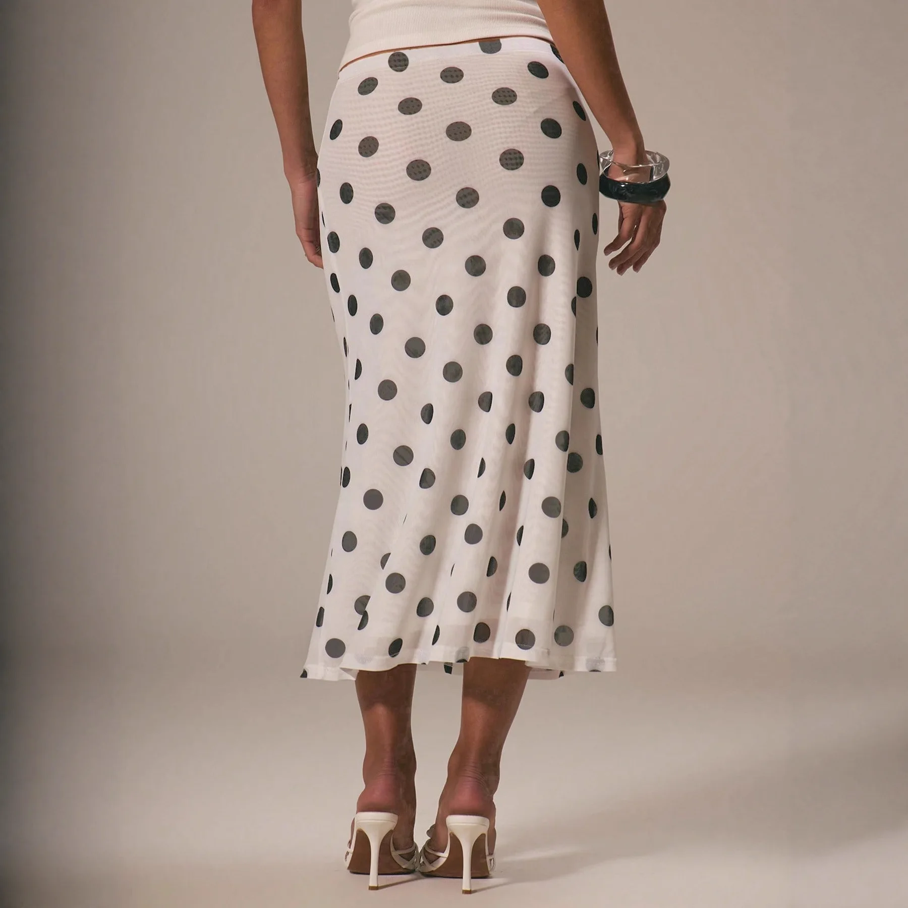 Polka Dot A Line Skirt Women Y2K High Waist Slimming Midi Skirt Fashion Versatile Printed Bottom European Style