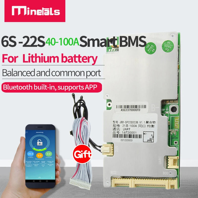 6s-22s smart bms 100a 80a 50a 40a 24v 48v 8s 14s 15s 16s 18s 20s li-ion lipo lifepo4 integrierte bluetooth balance app software