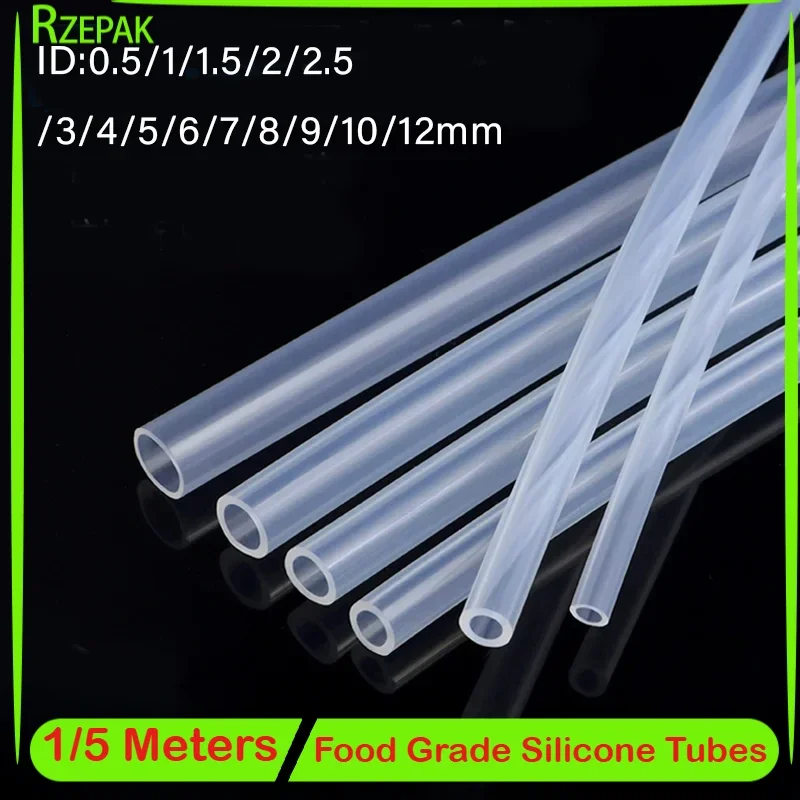 1/5 Meters Food Grade Clear Transparent Silicone Rubber Hose ID 0.51 2 3 4 5 6 7 8 9 10 12mm O.D Flexible Nontoxic Silicone Tube