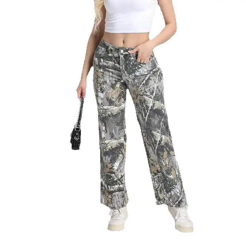 2025 Autumn New Women's Low-Rise Patterned Jeans Fashionable Casual Slimming Straight-Leg Pants