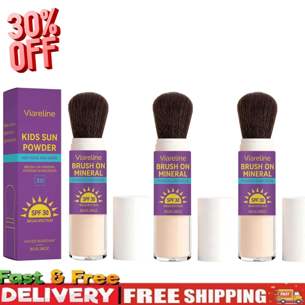 Protector Solar Mineral en Polvo para Niños SPF30, Resistente al Agua, Protección UVA/UVB, Suave para Piel Sensible, Bloqueador Solar en Polvo Seguro