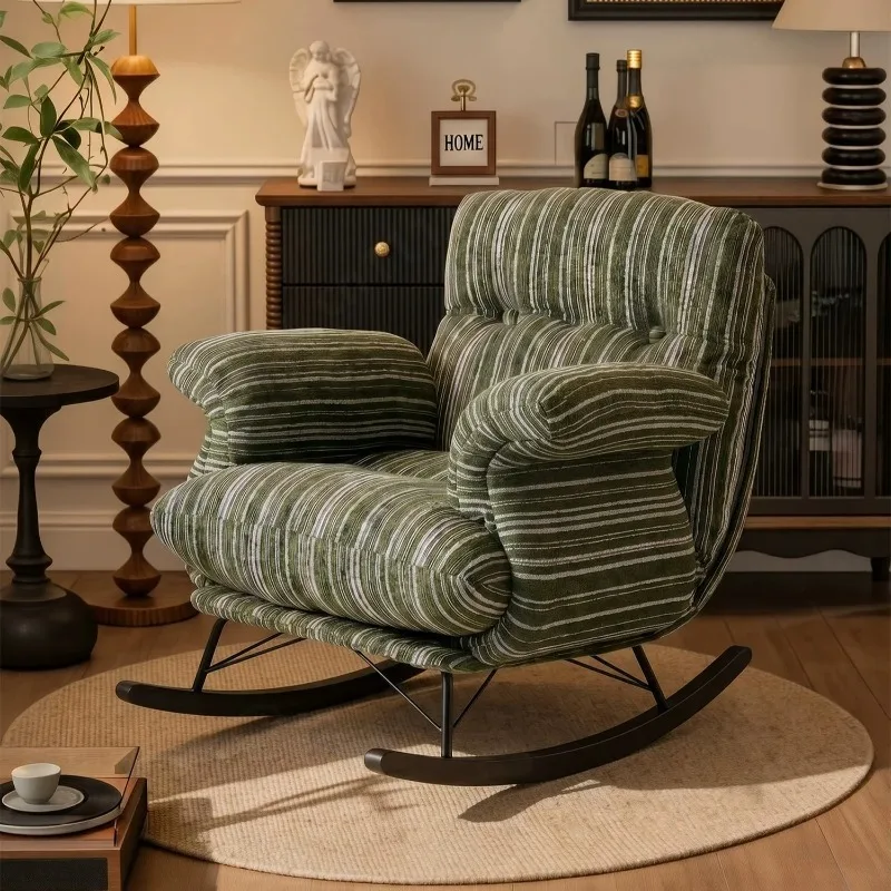 Mid‑Century Rocking Recliner Chair, Light Luxury Lazy Single Sofa for Adult Sleeping, Balcony Leisure Home Furniture