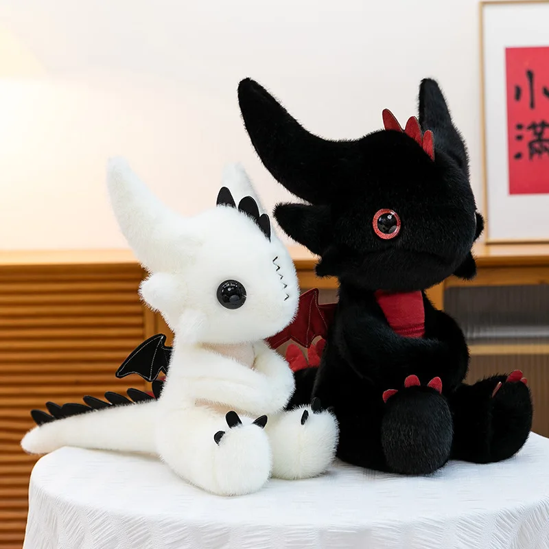 White and Black Dragon Plush Toy for Kids Toothless Dragon Stuffed Animal Soft Cuddly Birthday Gift for Children Cross Border