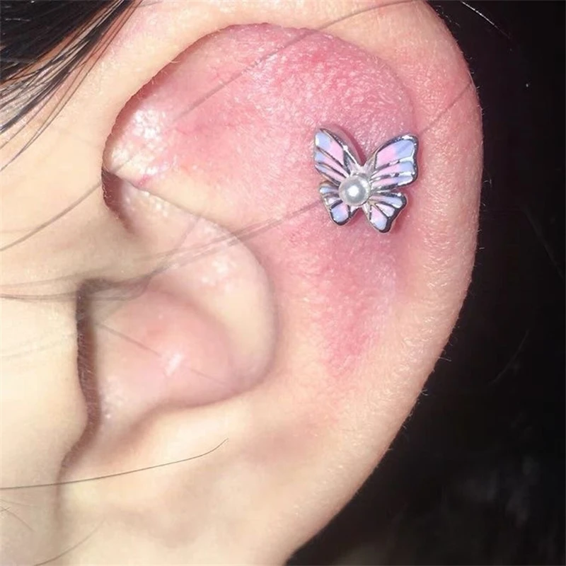 1 PCS New Fashion Gothic Style Cute Zircon Crystal Ear Bone Nail 316L Medical Titanium Steel Earrings for Women Y2K Punk Jewelry
