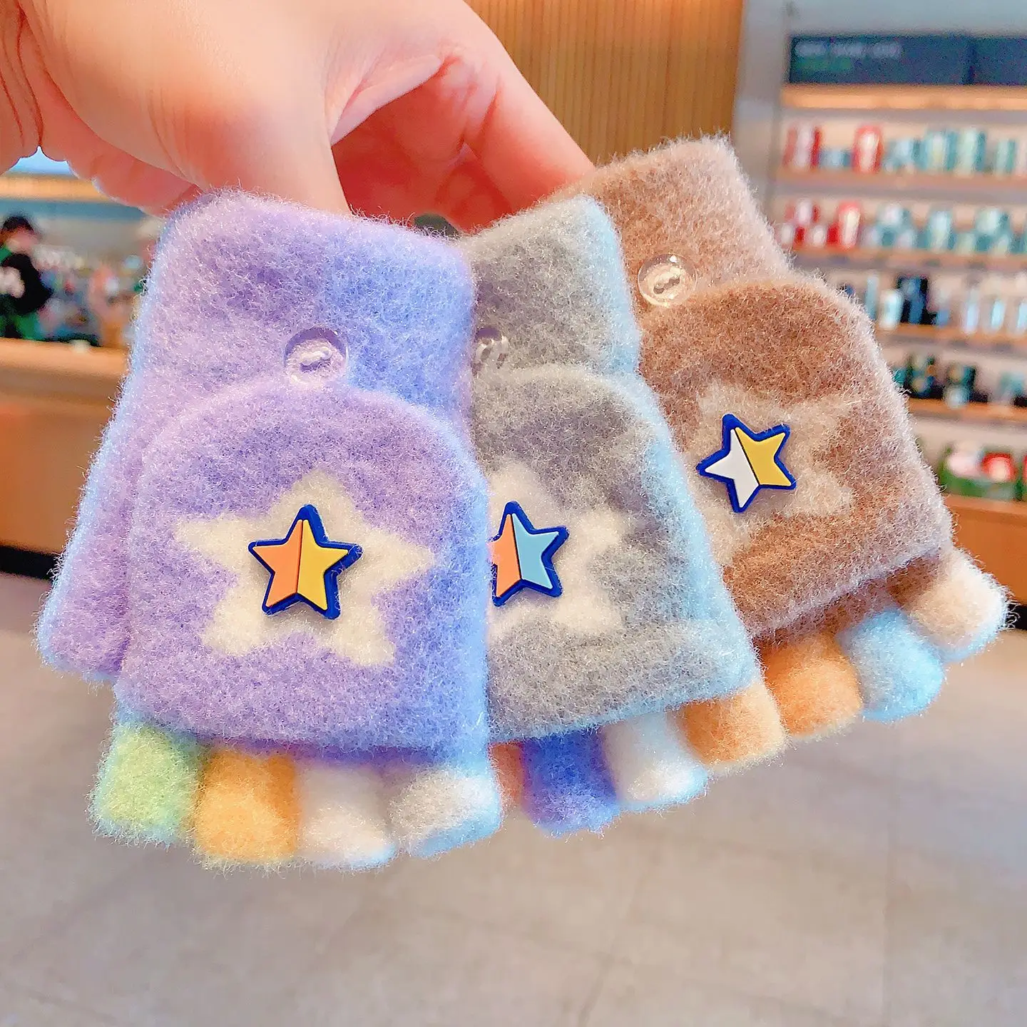 2-6 year old cartoon Star Convertible Mittens gloves For Girls Boys Kids Faux Mink Plush Children Winter Warm Thermal Glove 2026